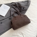 Dark brown pebbled leather shell handbag with adjustable shoulder strap for women - No Pendant / Brown