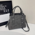Gray vintage faux leather tote bag with silver buckles and adjustable shoulder strap - Dark Gray
