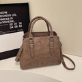 Vintage dark brown crossbody bag in matte faux leather finish with metal buckle detail - Camel
