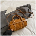 Vintage caramel suede mini bowling bag with leather strap accents and silver hardware - Brown No Pendant