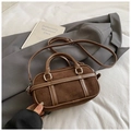 Vintage brown suede boston bag with contrast stitching and adjustable leather strap - Coffee without Pendant