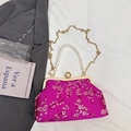 Magenta Chinese vintage evening bag with pink cherry blossom embroidery and pearl handle - Rose Red