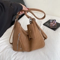 Borsa tote marrone vintage in ecopelle con doppie spalline e piccolo portamonete - Marrone