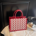 Borsa tote rossa da sposa con motivo della doppia felicità e finiture in pelle - Rosso Vino Stile 1 Piccolo