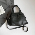 Minimalist black lychee leather handbag with adjustable strap for women in a chic layout - Litchi Texture Splicing / Black