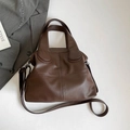 Dark brown lychee pattern leather tote bag with top handles and adjustable strap - Litchi Texture Splicing / Brown