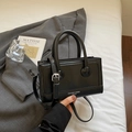 Classic black leather handbag with a rigid square structure and silver hardware - Black without Pendant
