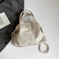 Chic off-white textured leather handbag with silver hardware and adjustable strap - Litchi Texture Splicing / Off White