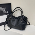 Grande borsa tote nera con trama a litchi, doppi manici e tracolla rimovibile regolabile - Nero