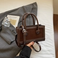 Deep brown PU leather and suede patchwork handbag with white text logo and shoulder strap - Suede Splicing Style (Without Charm) / Coffee Suede Splicing Without Charm