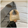 Chic off-white cloud handbag featuring delicate pink lace trim and minimalist PU leather finish - White