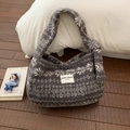 Fleece hobo bag with snowflake jacquard pattern and a grey shoulder strap - Gray