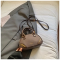 Vintage brown boston style faux leather handbag with gold studs and adjustable shoulder strap - Coffee without Pendant