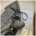 Retro black leather bowling bag with gold studs and adjustable shoulder strap - Black without Pendant