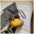 Vintage ginger and brown contrast faux leather crossbody bag with top handle and studs - Yellow Brown No Pendant