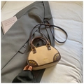 Vintage beige suede boston bag with dark brown trim and golden rivet details - Khaki (No Pendant)