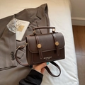 Retro dark brown crossbody square bag with gold buckle detail and top handle - Without Pendant / Brown