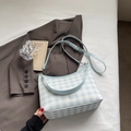Sac fourre-tout à carreaux bleus et blancs avec bandoulière réglable et boucles argentées - Bleu Sans Pendentif