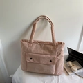 Pink minimalist nylon tote bag with front flap pocket and dual shoulder straps - Pink