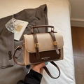 Retro beige canvas and brown leather crossbody bag with elegant gold hardware - Without Pendant / Khaki