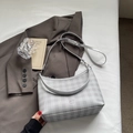 Sac fourre-tout à carreaux gris avec lettrage argenté et bandoulière réglable - Argent Sans Pendentif