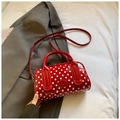 Borsa a mano rossa in stile vintage francese con pois bianchi e manici eleganti - Rosso