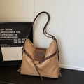 Retro khaki and brown tote bag with contrast colors and adjustable straps for women - Khaki No Pendant