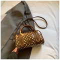 Borsa a mano retrò marrone a pois con doppi manici e tracolla regolabile trendy - Marrone