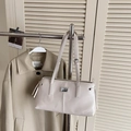Minimalist cream white leather tote bag with silver logo plaque and drawstring detail - Off-white Without Pendant
