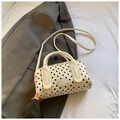 Borsa a mano vintage francese bianca a pois neri con tracolla regolabile elegante - Bianco