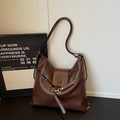 Vintage dark brown large tote bag in faux leather with adjustable strap and gold hardware - Coffee No Charm