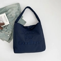 Bolso tote grande azul oscuro con bordado 3D Never Say Goodbye y textura suave - Azul