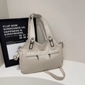 Elegante borsa tote in pelle PU bianco crema con doppia cerniera e tracolla rimovibile - Bianco Sporco