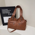 Borsa tote vintage marrone con doppie tasche a cerniera e tracolla staccabile - Marrone Giallastro