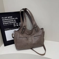 Borsa tote vintage grigio scuro in pelle morbida con doppie cerniere anteriori - Cammello