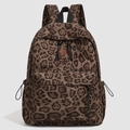 Rucksack mit Leopardenmuster und roter Logo-Stickerei, großes Hauptfach für Studium - Brauner Leopardenprint
