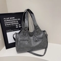 Vintage dark grey large capacity tote bag with dual front zippers and crossbody strap - Dark Gray
