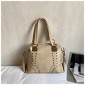 Vintage beige tote bag with bronze rivets and spacious design for everyday wear - Beige
