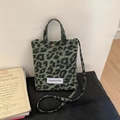 Mini sac à main en toile à imprimé léopard vert avec bandoulière réglable et poignées - Vert Sans Pendentif