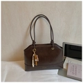Bolso tote retro en cuero marrón café con detalle de borla de cuentas elegante - Marrón