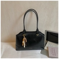 Bolso tote de cuero negro con borla de cuentas vintage y logo dorado para oficina - Negro