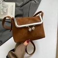 Mini caramel brown crossbody bag with silver kiss-lock and vintage leather texture - Brown