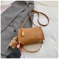 Brown leather crossbody bag with gold hardware and a cute teddy bear charm accessory - Brown with Pendant