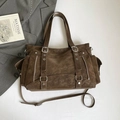 Grand sac cabas marron rétro en similicuir avec détails à double fermeture éclair - Marron