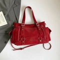 Sac fourre-tout rouge vintage de grande capacité avec boucles métalliques décoratives - Rouge