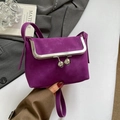 Chic purple lychee texture mini bag with silver clasp frame and metallic spheres - Purple