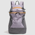 Zaino da trekking lavanda e grigio scuro con cerniera arancione e logo E13 frontale - Viola Glicine