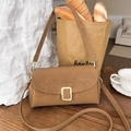 French retro brown faux suede square bag with golden buckle and dual shoulder straps - Khaki