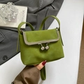 Litchi texture grass green leather mini crossbody bag with silver sphere metal clasp - Green