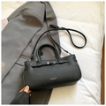 Minimalist black litchi pattern handbag with dual handles and adjustable shoulder strap - No Pendant / Black